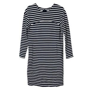 MUVEIL Navy White Stripe Long Sleeve Cotton Shirt Dress Nautical Size Medium